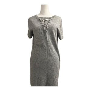 Active Seller! Philanthropy Gray Lace-Up Knit Sweater Dress Gray Medium